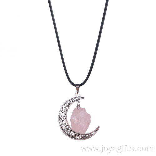 Natural Gemstones Rose Quartz Rough Pendants Necklace Wholesale